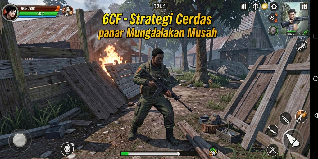 Screenshot gameplay 6CF yang menampilkan strategi dan pertempuran yang intens.