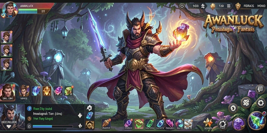 Screenshot menunjukkan aksi seru dalam petualangan RPG AWANLUCK.