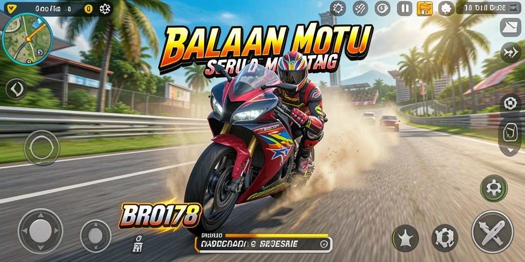 Tampilan gameplay seru saat balapan motor dalam BRO178.