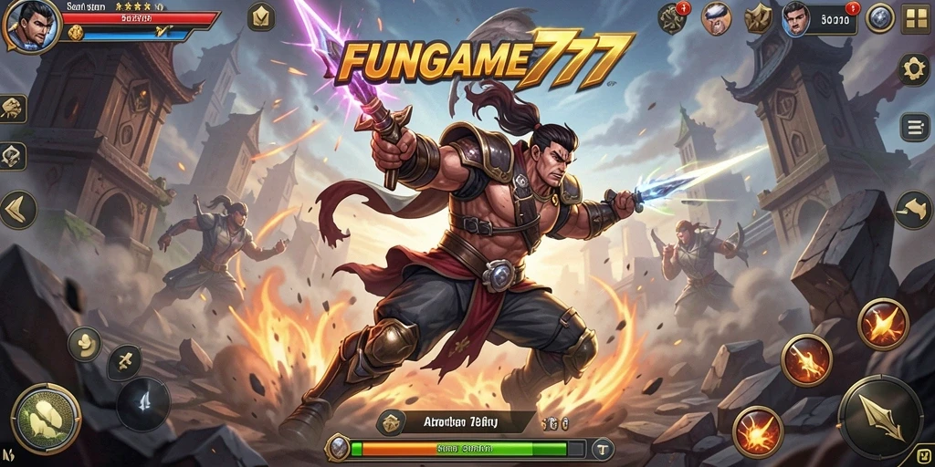 Tampilan aksi seru dalam gameplay FUNGAME777.