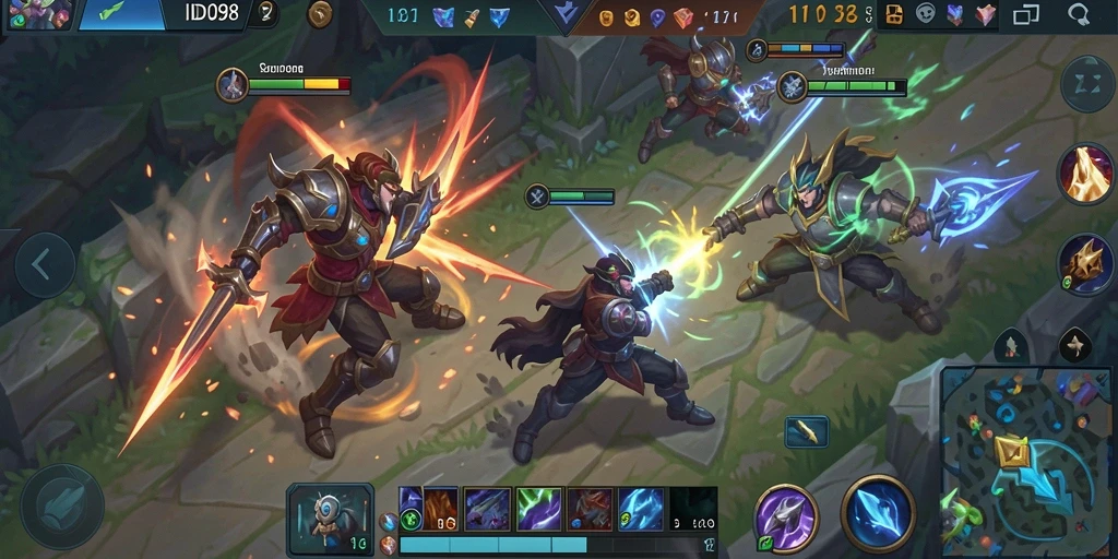 Tampilan pertempuran seru dalam game MOBA ID098.
