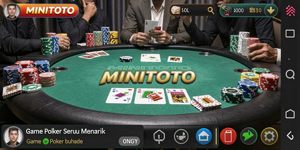 Screenshot gameplay MINITOTO menampilkan aksi poker yang mendebarkan.