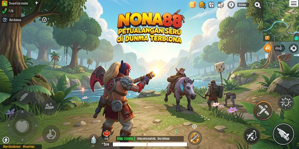 Screenshot gameplay NONA88 menampilkan dunia terbuka yang luas dan indah.