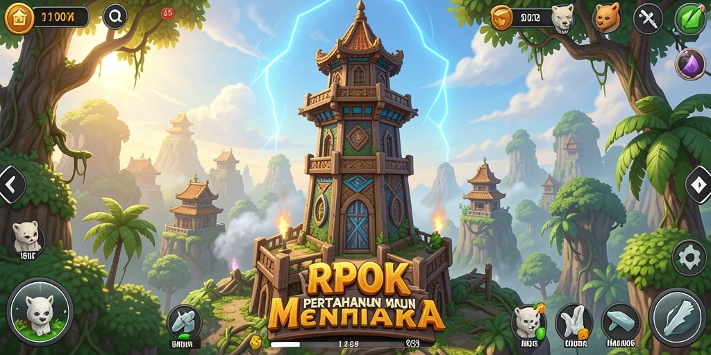 Tangkapan layar gameplay RPOK menampilkan pertempuran strategis menara dengan grafis menawan.