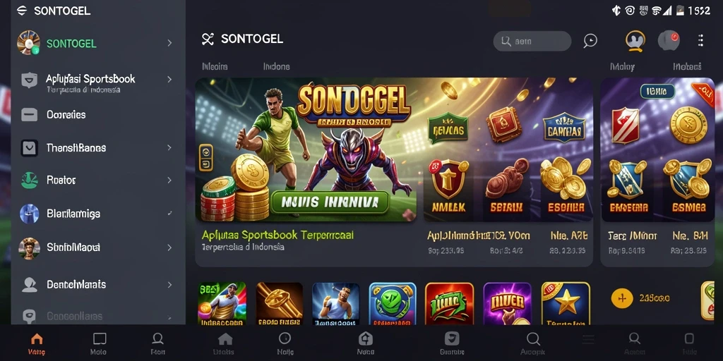 Tampilan antarmuka aplikasi SONTOGEL yang menarik untuk sportsbook.