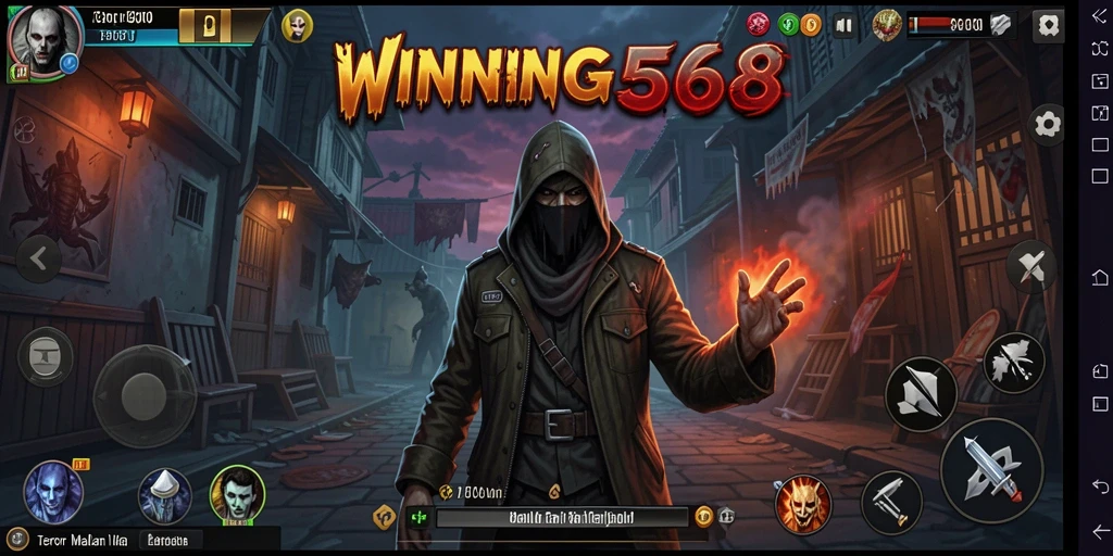 Screenshot gameplay <strong>WINNING568</strong> menampilkan suasana gelap dan mencekam.